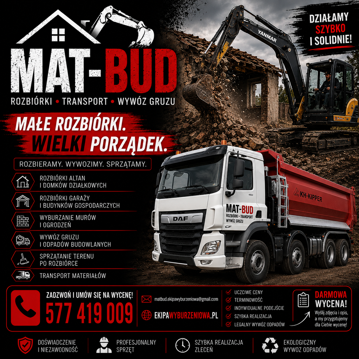 Oferta Mat-Bud: rozbiórki, transport i wywóz gruzu